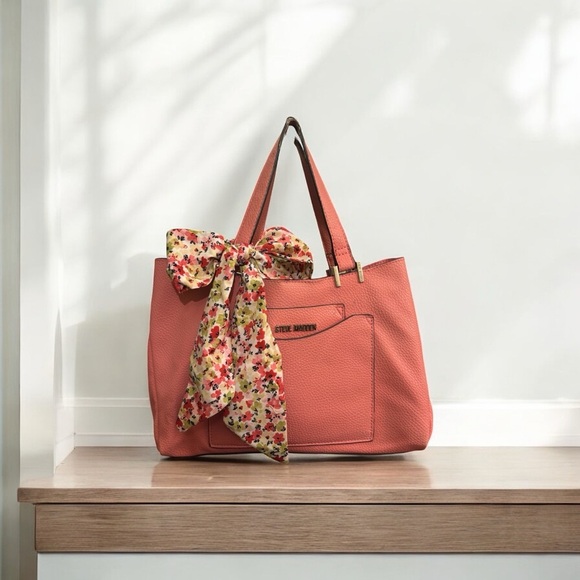 Steve Madden Salmon Tote Satchel + Removable Wristlet Pouch - Picture 1 of 11